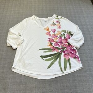 Chicos Floral Print Top Shirt size 1 / Medium Floral‎ Resort Coastal Vacation